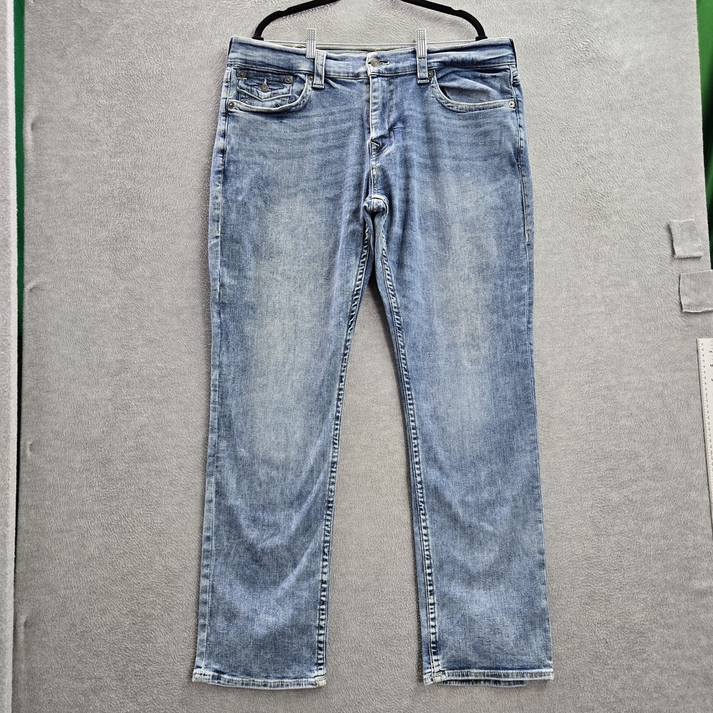 True Religion Men Jeans 38 Blue Denim Ricky Button 33" Inseam Cotton Elastane